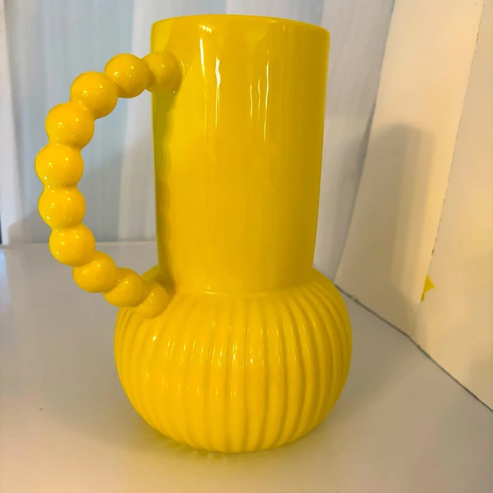 Tabitha Brown for Target Yellow Pitcher Vase Stoneware Boho 9.75 “ Tall Like New